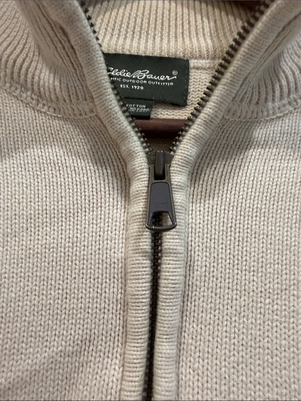 Vintage Eddie Bauer Zip-Up Pullover Oat Fisherman Knit Rib Sweater Baumwolle M